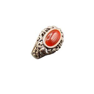 Carnelian Ring Size 6.5 Sterling SIlver Oval Stone Ornate Ring Red Stone Ring